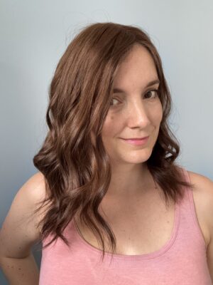 hair Dark Katehair topper for fine, thinning hair or androgenetic alopecia. Natural hair solution for fine partings.